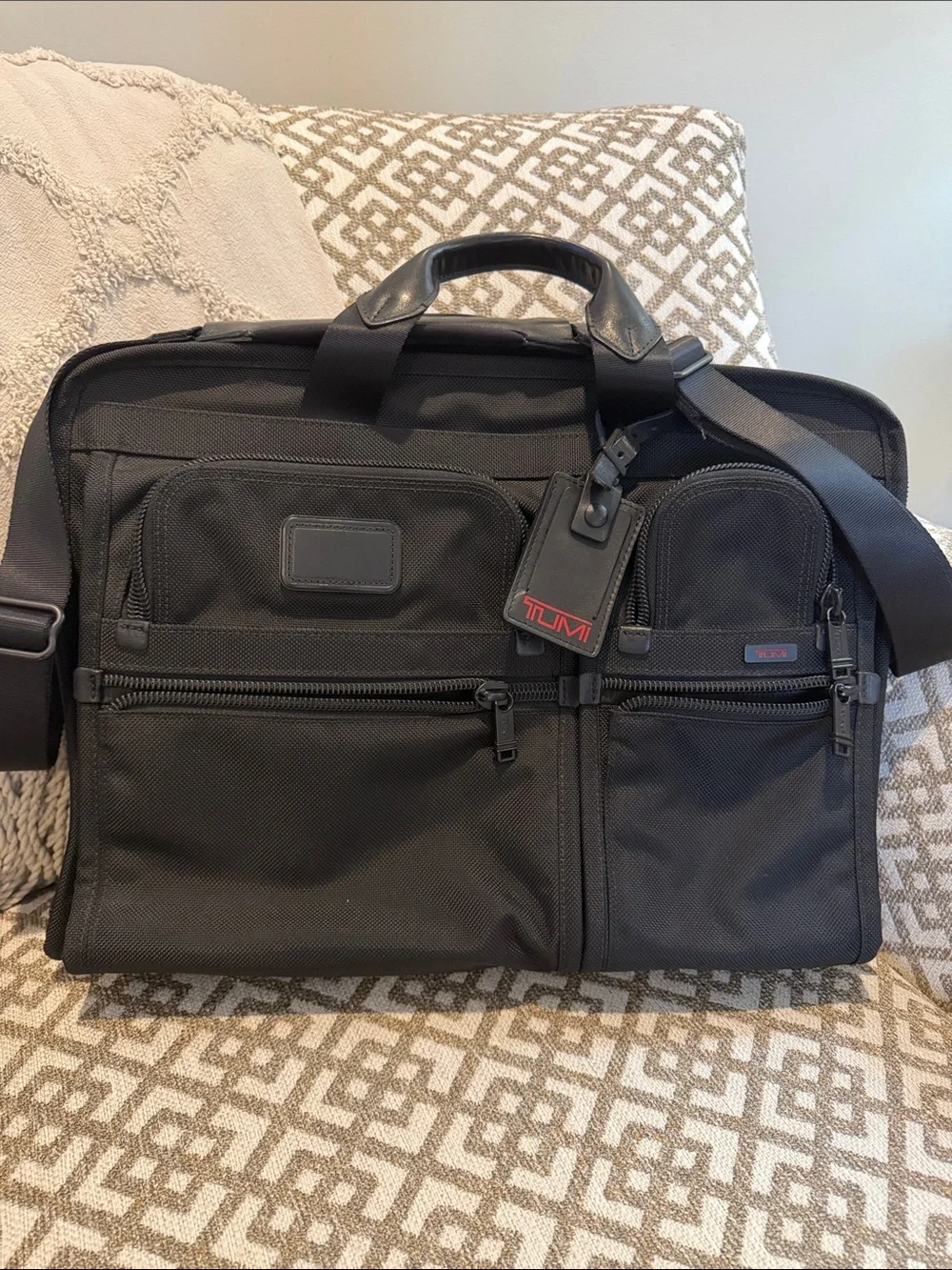 Tumi Black Nylon Briefcase with Dual Front Pockets and Leather Tag